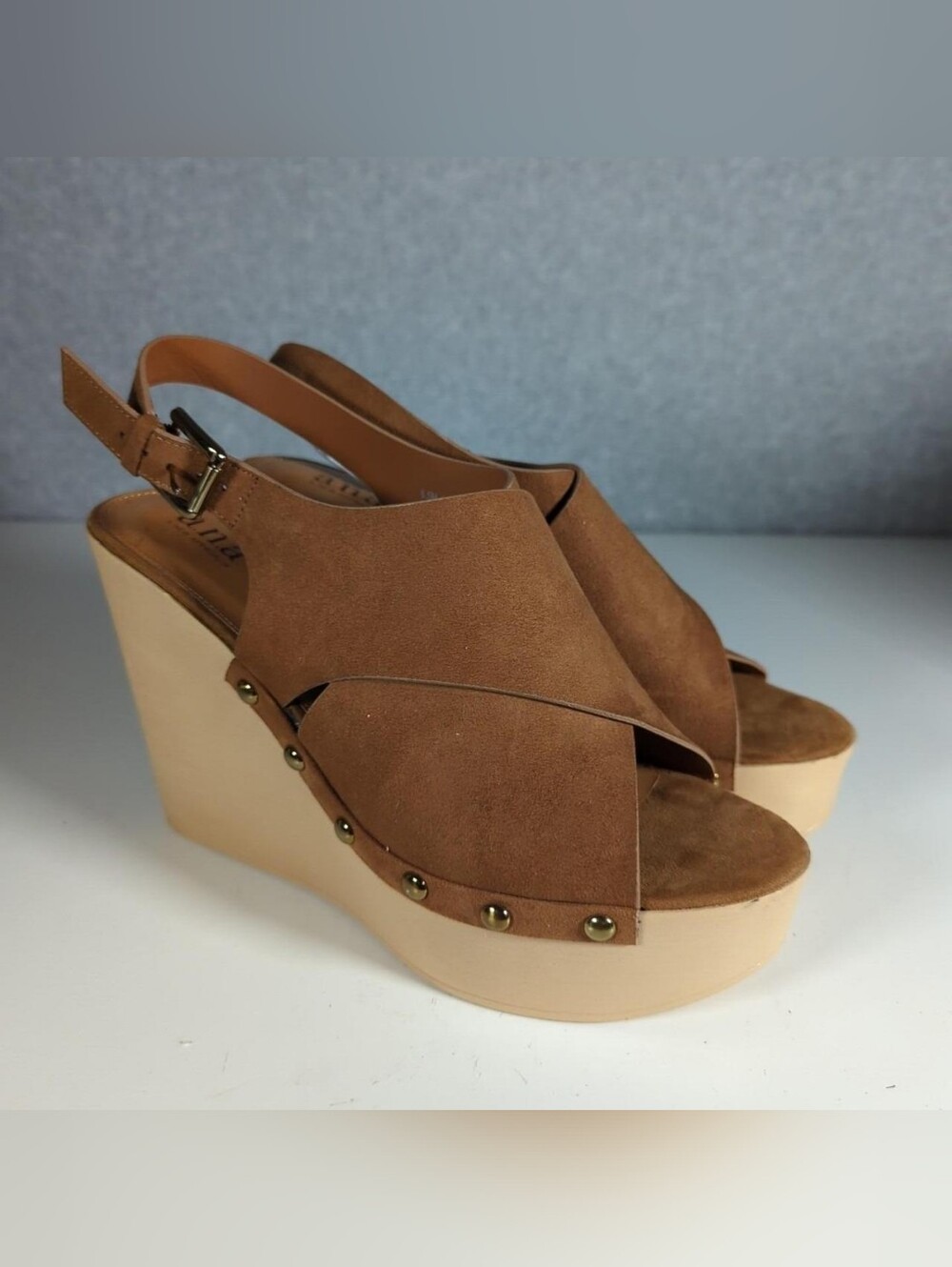 a.n.a Brown Suede Crisscross Platform Wedge Sandals